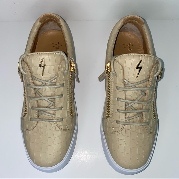 GIUSEPPE ZANOTTI Beige Low Top Crocodile Sneakers - Picture 5 of 16